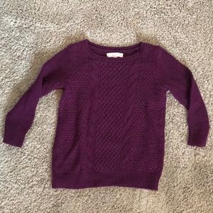 Dark purple 3/4 sleeve chunky knit Loft sweater M